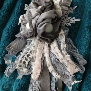 Chic Gray and Cream Lace Brooch